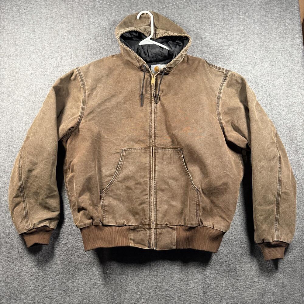 Vintage Carhartt Active Jacket Mens XL Brown Duck Canvas Hooded Quilted J130/140